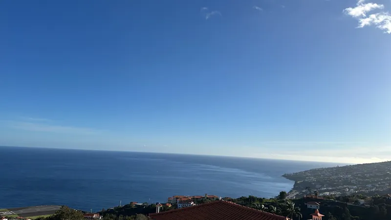 The sea and the south coast of Madeira, with the airport runway below
